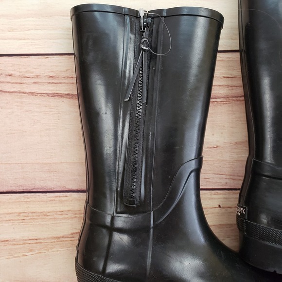 Sperry Boots Womens Size 7 Black Waterproof‎ Rubber Rain Tall Side Zip Outdoor - Picture 2 of 10